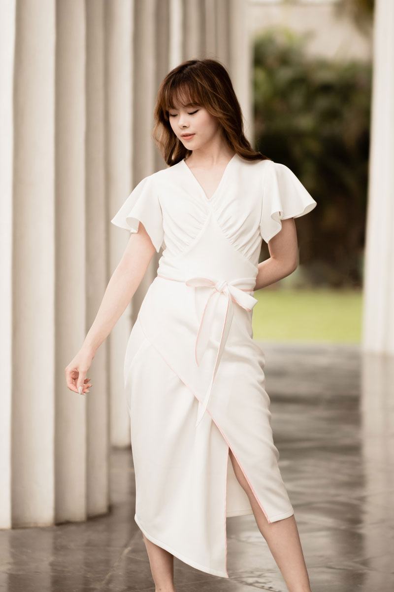 white wrap silk dress Satin Mini Wrap Dress Creme White