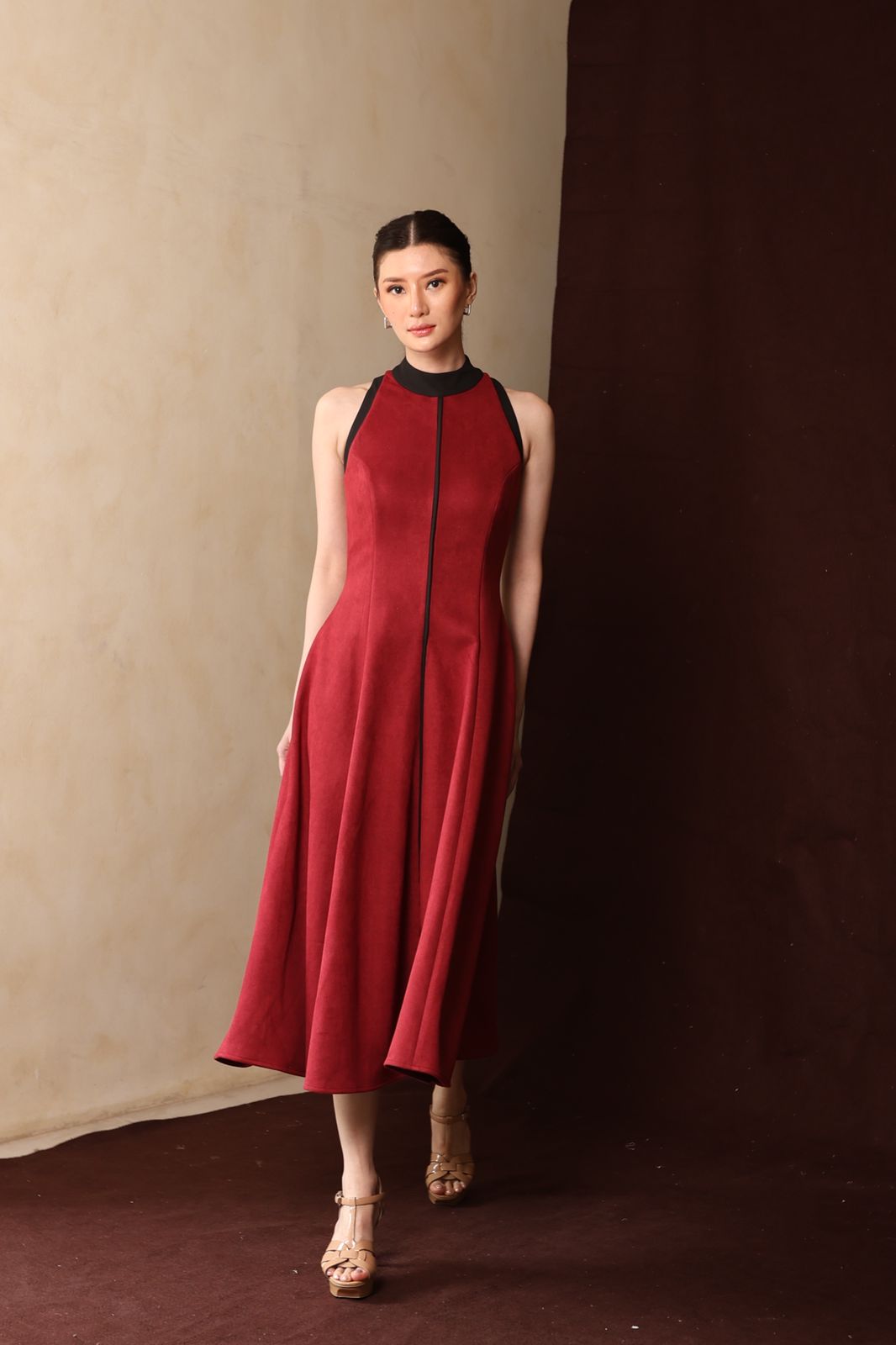 Senna Sleveeless Dress Maroon - Atvezzo Dress