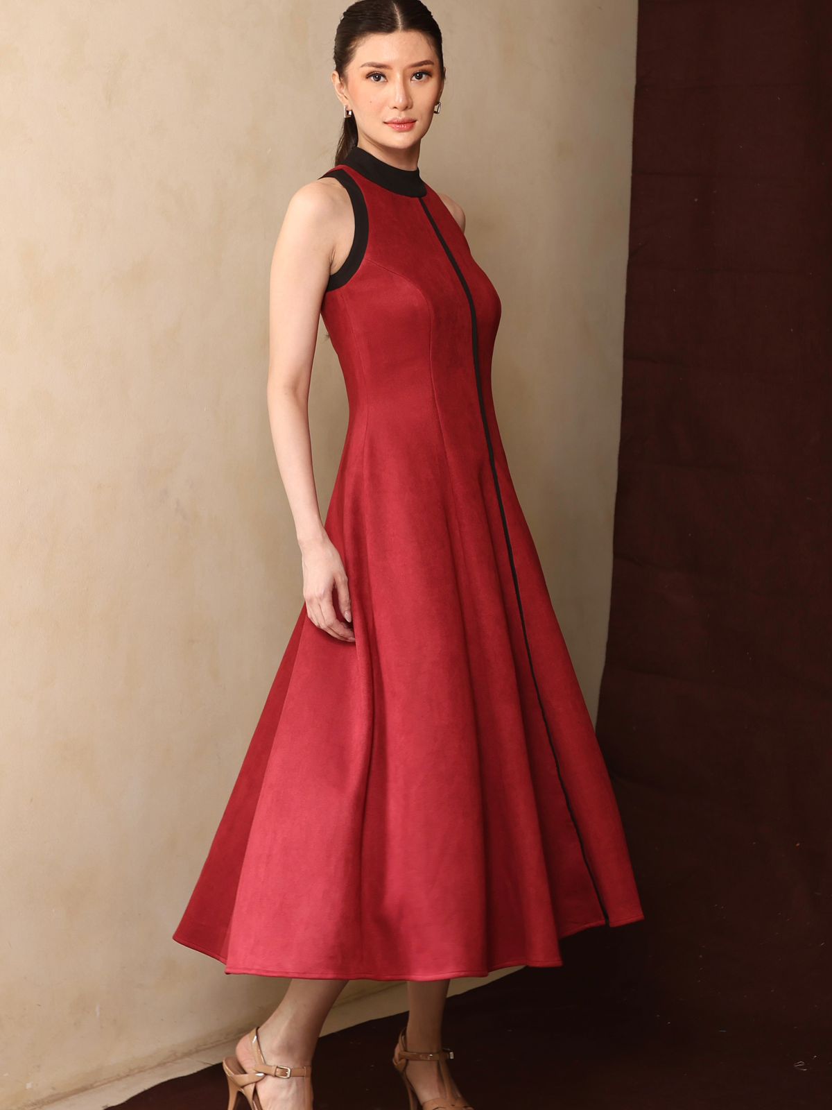Senna Sleveeless Dress Maroon - Atvezzo Dress