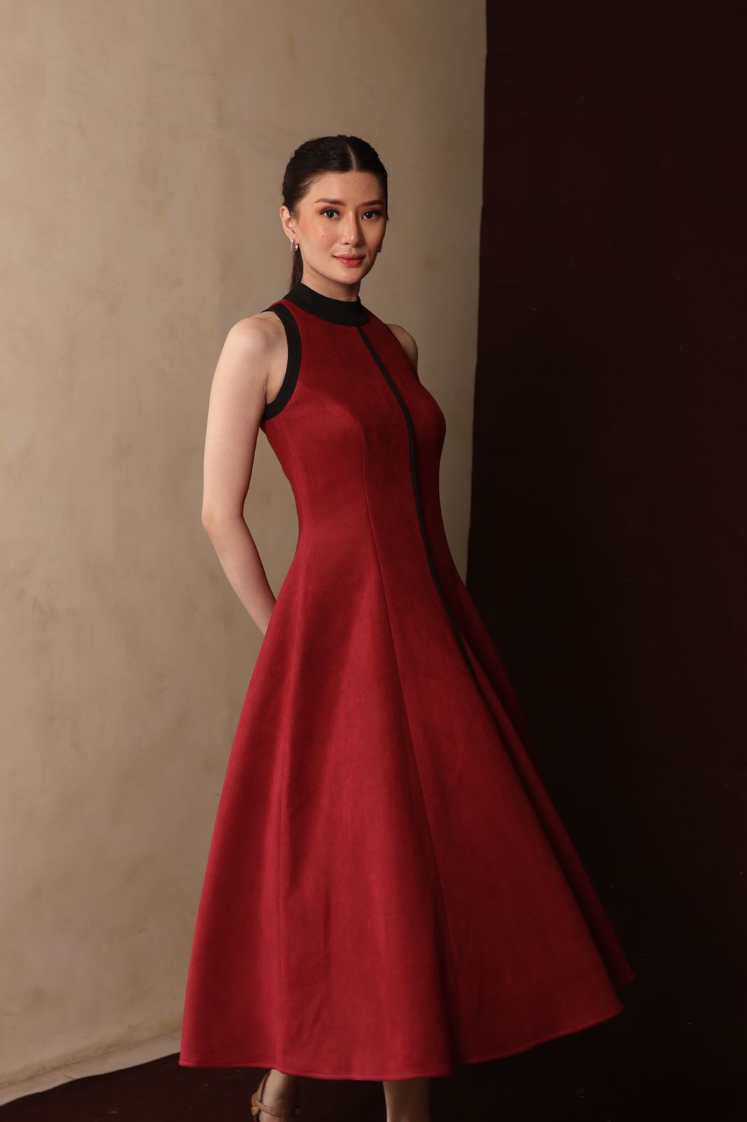 Senna Sleveeless Dress Maroon - Atvezzo Dress