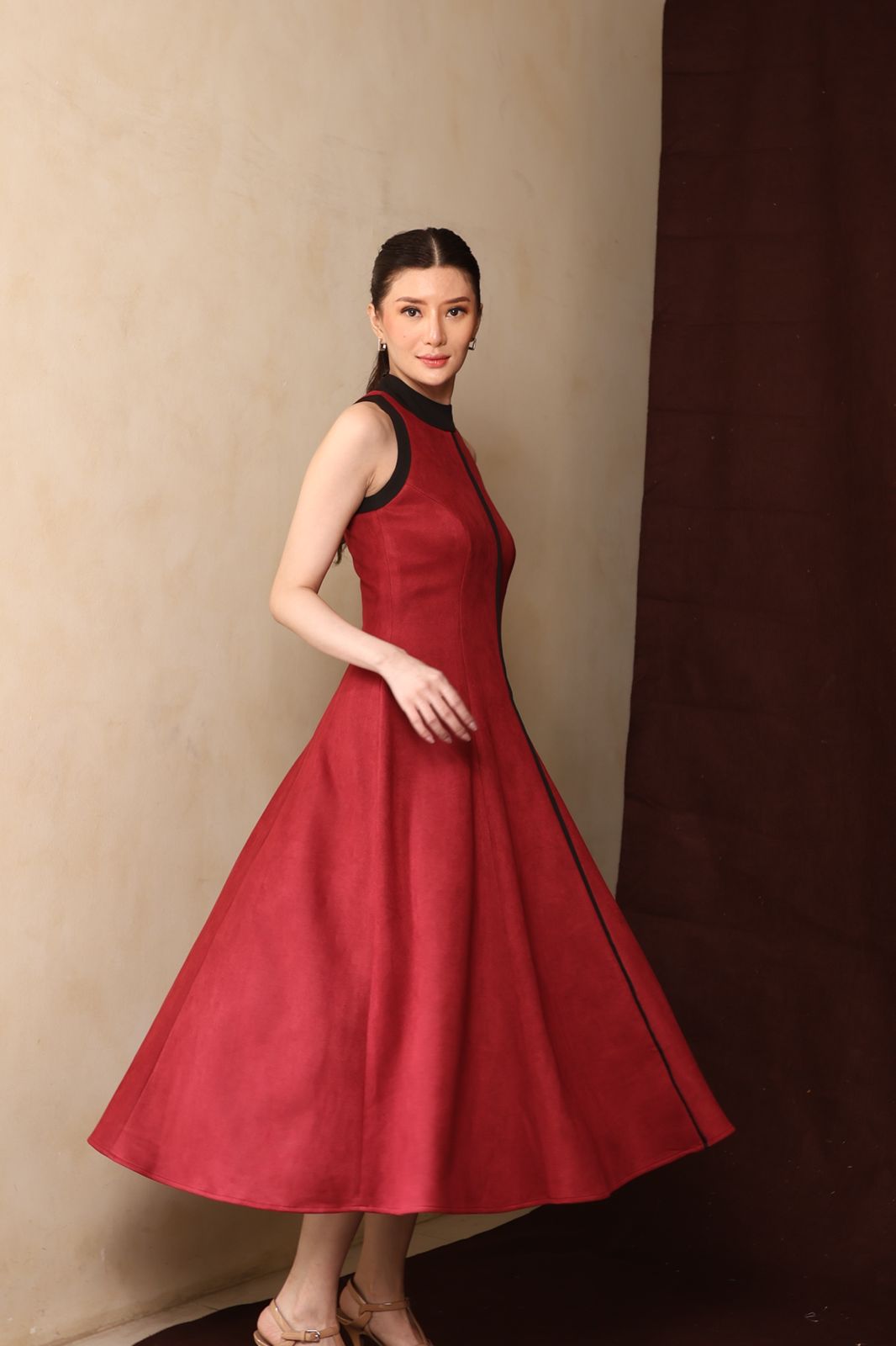 Senna Sleveeless Dress Maroon - Atvezzo Dress