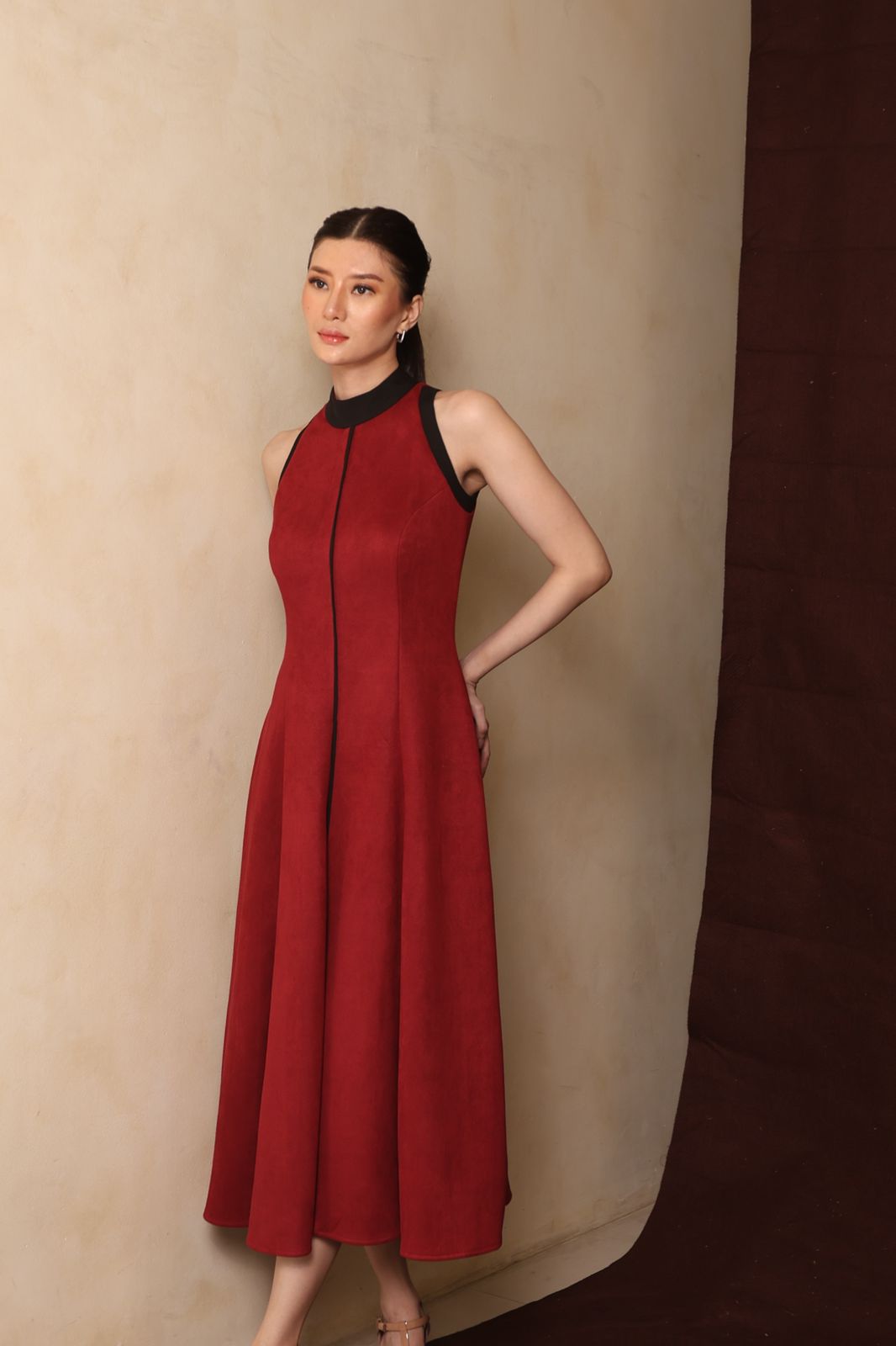 Senna Sleveeless Dress Maroon - Atvezzo Dress