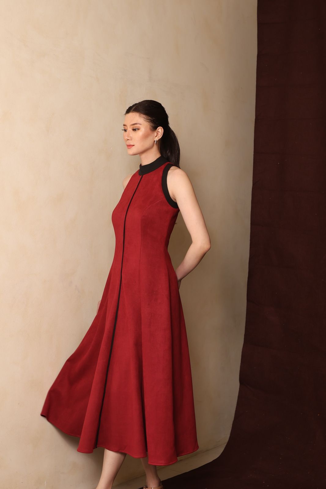 Senna Sleveeless Dress Maroon - Atvezzo Dress